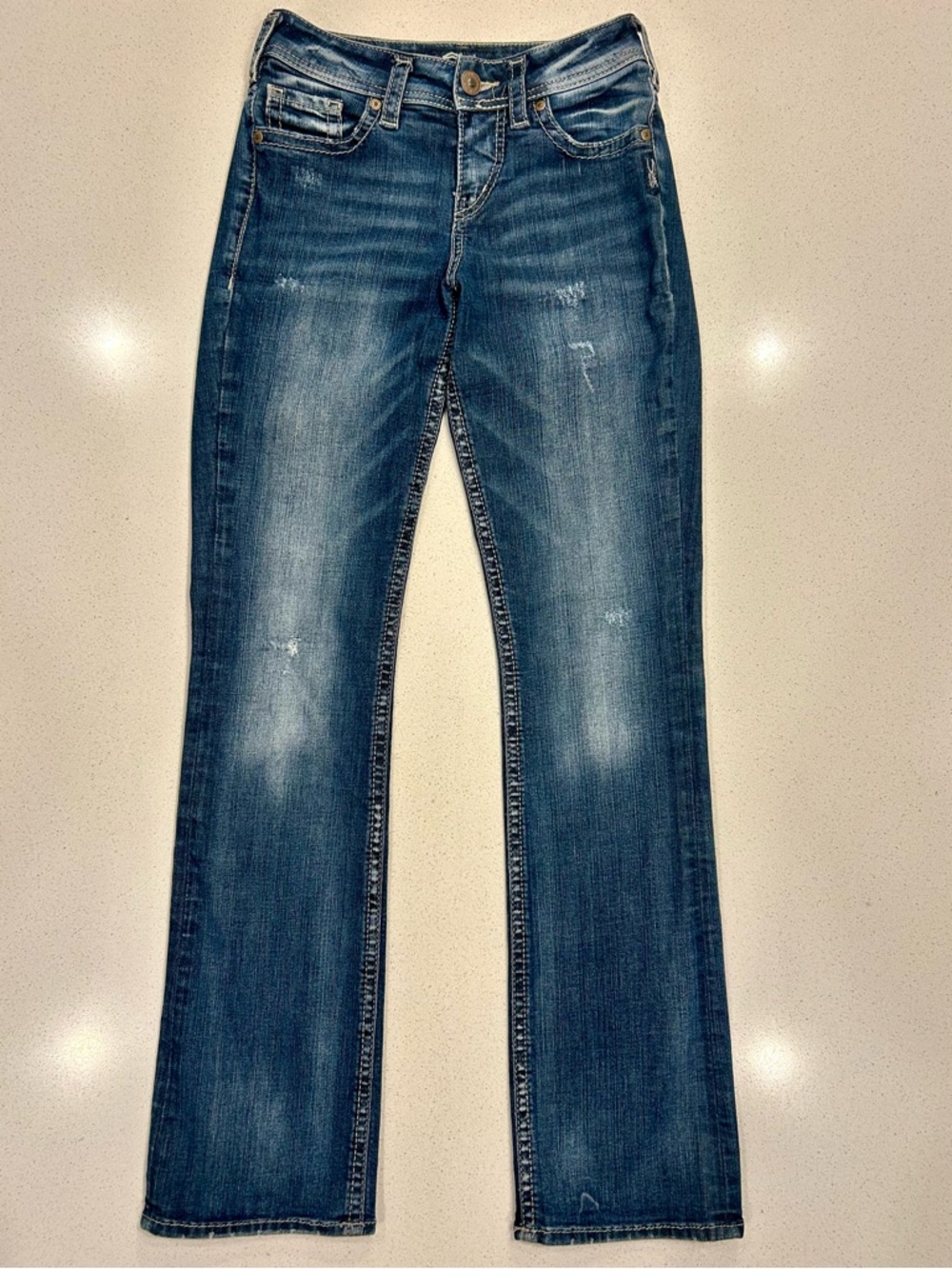 Silver SUKI Jeans Women's Dark Blue Boot Cut Jeans with White Stitching 27 33